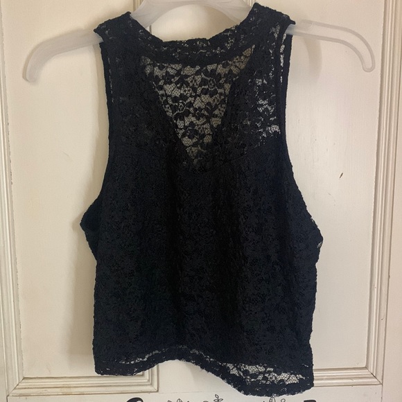 Black lace crop top with built in tank - Picture 1 of 2
